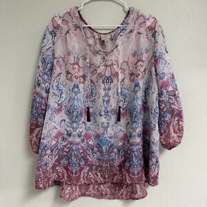 ST. JOHN'S BAY Womens Size 3X Peasant Tunic top Pink Bati3